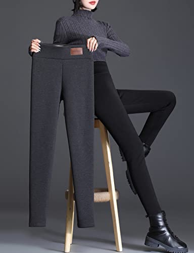 Malajisi Womens Fleece Sherpa Lined Leggings High Waisted Stretchy Winter Thick Thermal Pants(Black,L) #TOP6