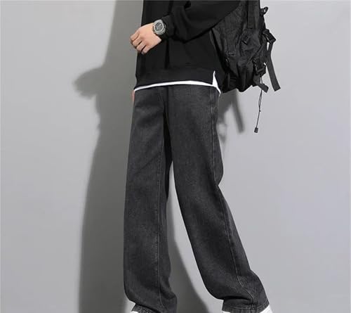 Men's Casual Straight Jeans Classic Solid Color Wide Leg Denim Pants Long Business Work Trousers2