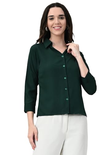 Image of FUNDAY FASHION Women's Crepe Casual Regular Fit Solid V Collered Shirt (Pack of 2)