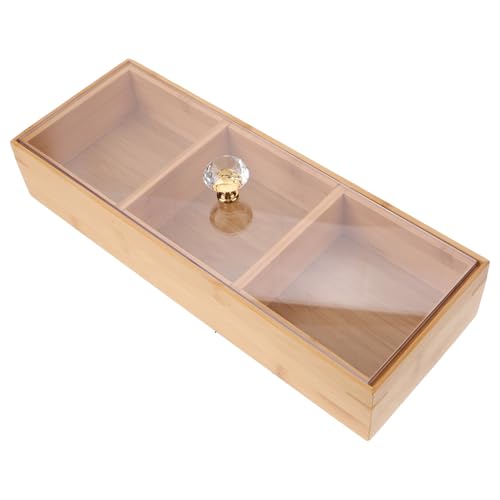 IMIKEYA 竹製多宮格ランチプレート 透明蓋付き仕切り付きスナックトレイ フルーツ菓子盛り合わせ用 キッチン リビング用多用途食器収納ト