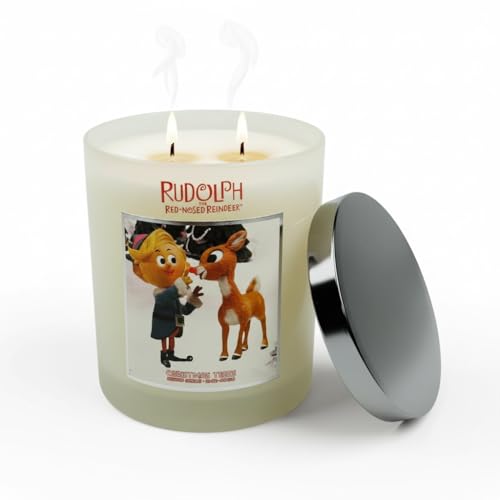 Hermey The Elf & Rudolph Scented Candle- 20 oz Christmas Tree Candle- Coconut Blend Wax- 2 Wick- 80+ Hour Burn Time- Evergreen Pine, Fresh Winter Forest Scent