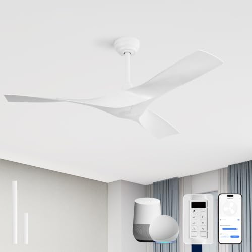 Image of Sofucor 52 Inch Smart Ceiling Fan No Light, Modern Ceiling Fan with 3 Plastic Blades, Compatible with Alexa /Google /App, 6 Speeds 4500CFM, Timer Quiet Reversible DC Motor, ETL /FCC