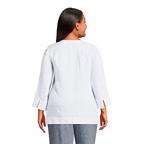 Lands' End Womens Linen Split Neck 3Q Tunic White Regular Medium #TOP1