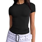 Trendy Queen Womens Basic T Shirts Summer Outfits 2025 Scoop Neck Short Sleeve Crop Tops Slim Fit Tees Y2k Clothing