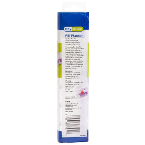 Image of EZY DOSE Weekly (7-Day) Push Button Pill Organizer and Planner, Arthritis Friendly, X-Large, Clear Lids, Purple (67571PAMT) (Pack of 2)