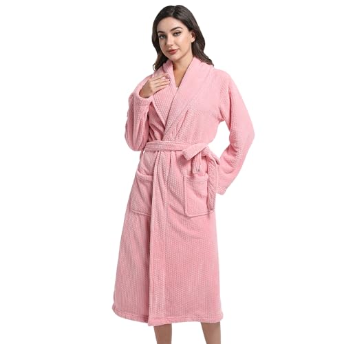 PJGGZ Women's Shawl Collar Bathrobe, Soft Long Towel Robes for Women - Super Absorbent Quick Dry yet Warm(Light Pink, S/M)