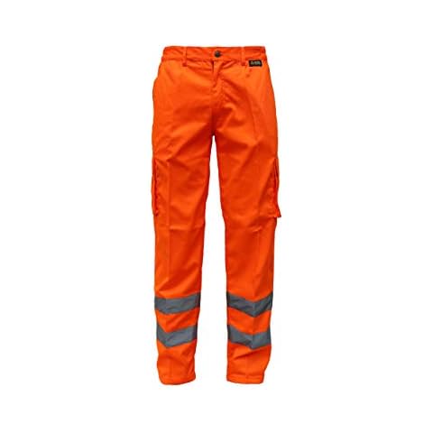 AtomicSafe Essential Cargo Style Hi Vis Trouser (Yellow or Orange Hi Vis Trouser) (W32, Orange) Cover