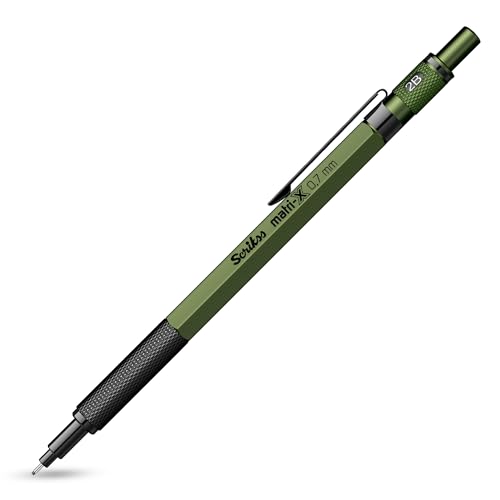 Scrikss Office Matri-X 88484 - Lápiz mecánico con mina de 0,7 mm, cuerpo hexagonal verde mate (caqui verde militar) | Mini mecanismo de empuje intercambiable de borrador | Agarre de latón | 88484
