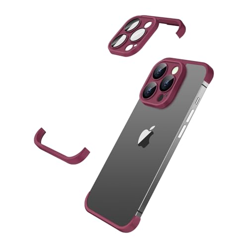 Image of HiProTech Slim Frameless Bumper Case for iPhone 15 Pro Max - Ultra-Thin TPU Silicone Side Cover with Camera Lens Protector - Lightweight, Minimal Design & Shockproof (Red)