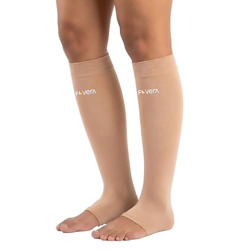 Image of FOVERA Varicose Vein Compression Stockings - Medical Grade Class 2 (23-32 mmHg) Seamless Open Toe Sleeves for DVT, Leg Swelling, Edema, Pain Relief, Unisex Men & Women