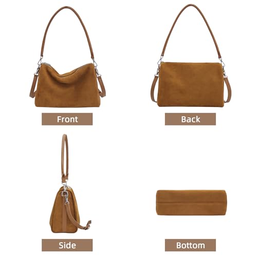 Image of Suede Tote Bags for Women, Suede Purse Handbag Vintage Slouchy Hobo Shoulder Crossbody Bag