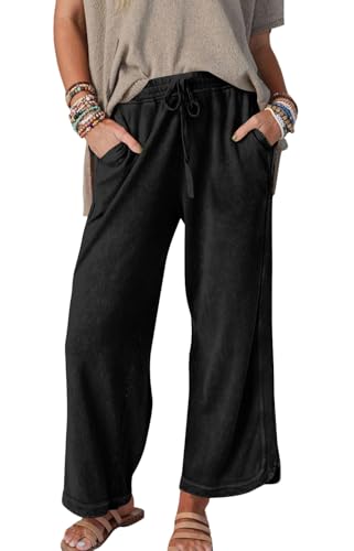 CHARTOU Women Cropped Sweatpants Drawstring High Waisted Baggy Wide Leg Lounge Pants