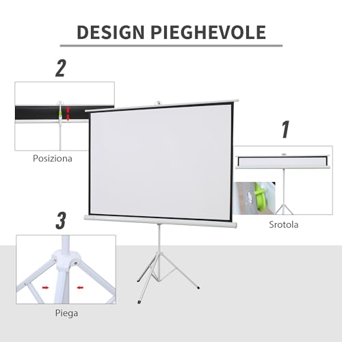Miniatura 3 de Homcom Pantalla De Proyector Manual Con Soporte 84 Pulgadas Pantalla De Proyección Portátil Formato 4:3 Para Interior Y Exterior Eventos Deportivos Cine En Casa Patio 171x131 Cm Blanco