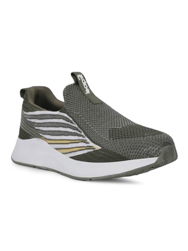 Image of Liberty Leap7x Robin-E Men Sports Walking Shoes - Light Grey and Olive Green | Comfortable and Durable Non-Lacing Closure - Suitable for Running, Gym, Jogging and Outdoor Shoes for Man