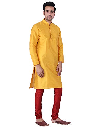 Image of HUZUR Men's Silk Solid Straight Long Kurta Pyjama Set| Ethnic Wear