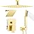 Brushed Gold Shower System, STARBATH 12+6" Multi Head Shower Set with Handheld Spray for Couples, Ceiling Mount Rainfall Shower Faucet Set with 3 Way Shower Valve with 5 Diverter and Trim Kit Complete
