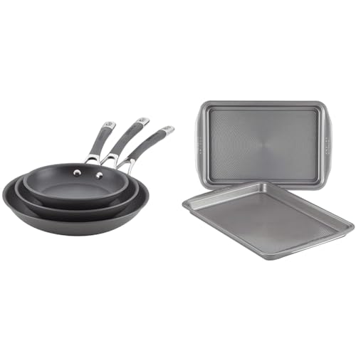 Image of Circulon Radiance Hard Anodized Nonstick Frying Pan Set (8.5-Inch, 10-Inch, 12.25-Inch) Nonstick Cookie Sheet Set (9 x 13-Inch, 10 x 15-Inch), Gray
