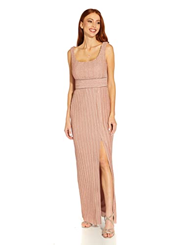 Image of Adrianna Papell Stretch Metallic Crinkle Long Column Gown
