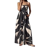 Anoumcy Summer Spaghetti Strap Boho Wide Leg Jumpsuits for Women Casual Sleeveless Long Rompers 2025 Trendy One Piece Outfits Black M
