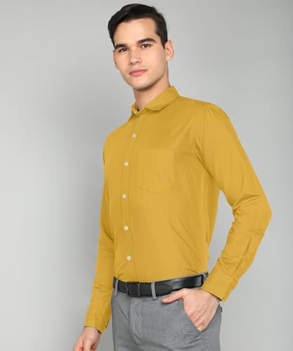 Image of MILDIN Men's Pure Cotton Striped Printed Shirt with Spread Collared Neck Full Sleeve Curved Hemline Button Closure and Regular Fit | Shirt for Man
