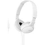 Sony MDR-ZX110AP Extra Bass Wired Headphones with Mic, Smartphone Headset for iPhone & Android with In-Line Remote & Microphone, Neodymium Magnets & 30mm Drivers, White (Certified Refurbished)