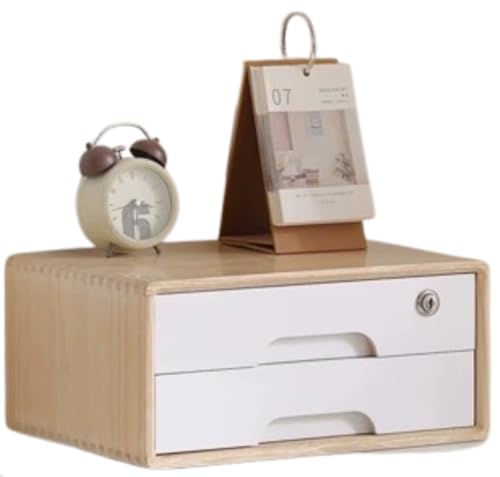 Cutdred 大容量 A4対応 卓上小物入れ デスク収納 引き出し付き 文房具デスクトップオーガナイザー リン和膳居です木製 ファイルキャビネット 鍵付き 組立不要 おしゃれ レターケース 収納ボックス (2段,ミックスカラー)