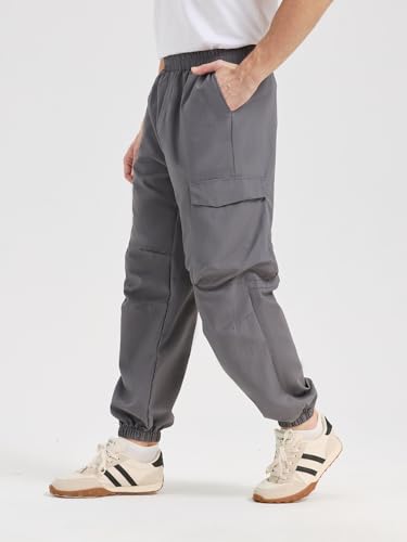 Men's Casual Cargo Pants with Elastic Waistband & Drawstring, Bungee Cord Leg Openings, Comfortable Utility Work Pants3