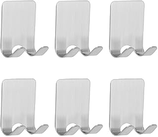 6 Pcs Self Adhesive Razor Holder Hooks Stainless Steel Waterproof Hanger Wall Mounted Double Hooks for Shower Shaving Razor, Plug, Keys, Kitchen, Bathroom, Towel, Robe