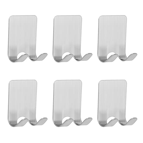6 Pcs Self Adhesive Razor Holder Hooks Stainless Steel Waterproof Hanger Wall Mounted Double Hooks for Shower Shaving Razor, Plug, Keys, Kitchen, Bathroom, Towel, Robe