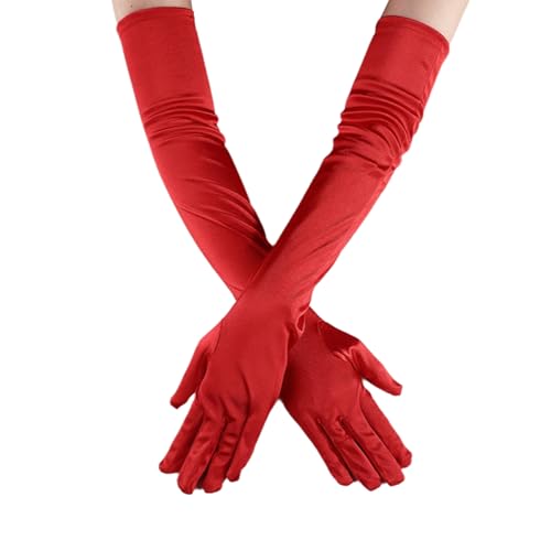 Toumett Long Evening Gloves Red Satin Gloves Long gloves for Women Fancy Dress glove Costume Stretchy Elbow Length Glove 1920s Style for Halloween/Christmas/Bridal Party/Wedding Prom Opera