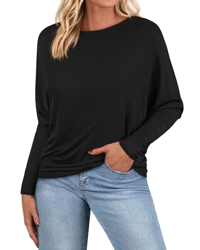 Zenlonr Long Sleeve Tops for Women Fall Fashion Outfits 2025 Crewneck Knit Basic Tee Shirts Business Casual Tops