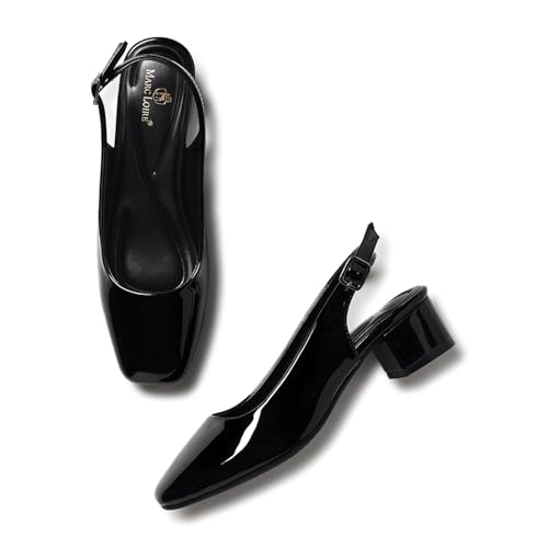 Image of Marc Loire Women Square Toe Solid Block Heel Pumps for Office, Party and Formal Wear