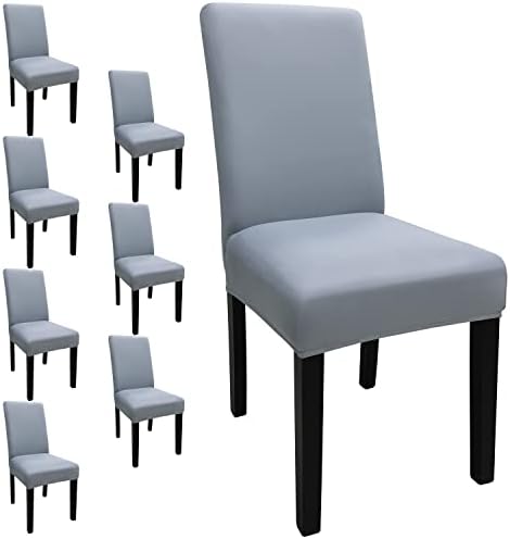 Keyroal Dining Room Chair Covers Set of 8, Stretch Solid Color Parsons Chair Slipcovers Spandex Removable Washable Kitchen Chair Protector Cover for Dining Room, Hotel, Ceremony(Light Grey)
