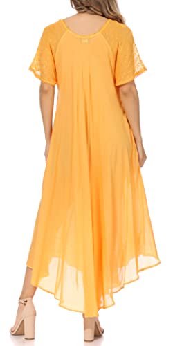 Image of Sakkas Egan Long Embroidered Caftan Dress /Cover Up with Embroidered Cap Sleeves
