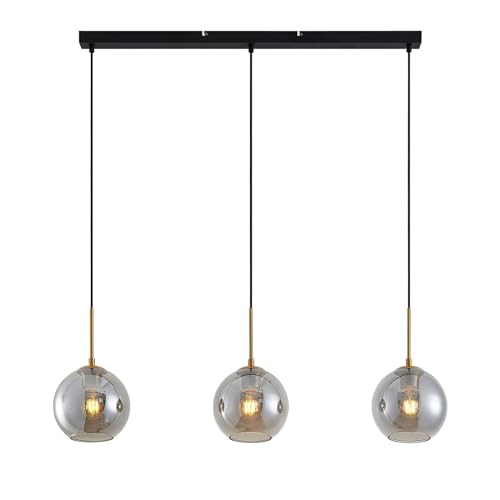 Lindby Lampadario a Sospensione Moderno 3 Sfere in Vetro Fumè, Luci E27 Sospeso Bolle per Cucina Sala da Pranzo Soggiorno Tavolo Ristorante Metallo 110 cm