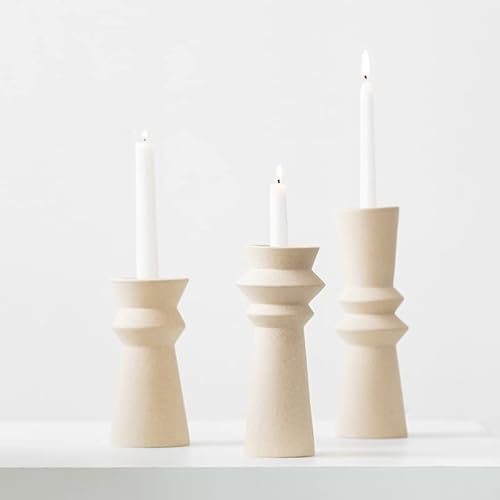 Cream Candle Holders For Pillar Candles, Ceramic Candlestick Holder Set Of 3, Tea Light Candle Holder Table Centerpiece, Minimalist Tall Candle Stand For Taper Candles Home Décor Wedding #TOP7