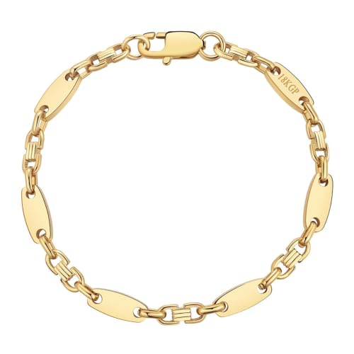 DJADEE Herren Armband Gold 750 vergoldet Premium Edelstahl 316L Plattenarmband 5/8/10/12 mm Wasserfest Hypoallergen Hochglanzpoliert Geschenk Männer Halskette 18 Karat gestempelt