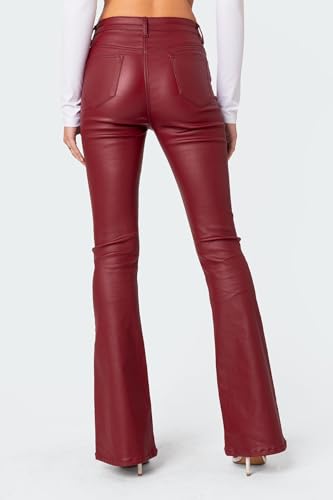 Women Faux Leather Flare Pants PU High Waisted Skinny Bell Bottoms Leggings Trendy Bootcut Pants with Slant Pocket3
