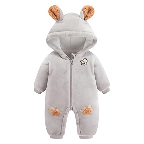 Fairy Baby overall nyfödda spädbarn baby huvor sparkdräkt fleece snödräkt tecknad jumpsuit höst vinter kläder, GRÅ, 6-9 månader