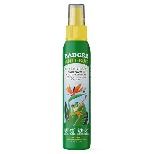 Badger Bug Spray, 3-Hour DEET-Free Mosquito Repellent, Family Friendly, Citronella & Organic Essential Oils, Natural & Vegan Insect Repellent Spray, 4 fl oz Aluminum Bottle