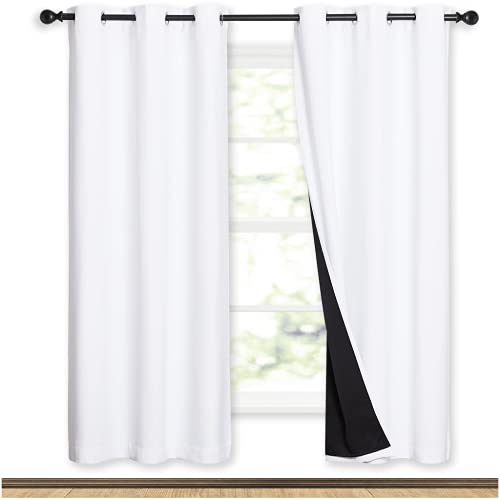 Image of NICETOWN 100% Blackout Window Curtain Panels, Full Light Blocking Drapes with Black Liner for Nursery, 72-inch Drop Thermal Insulated Draperies (White, 2 Pieces, 42-inch Wide Per Panel)