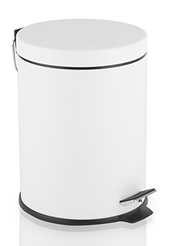 BINO Stainless Steel 1.3 Gallon / 5 Liter Round Step Trash Can, Matte White