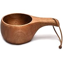 Finland Kuksa Portable Coffee Mug Acacia-Wood Handle Rope Hook Milk Cup Coffee Drinking Cup Drinkware Milk Cups for Adults Gift Wood Cup for Drinking Finland Mug