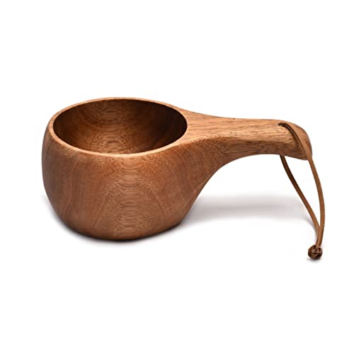 Yuly 210ml Outdoor Wood Cup Kuksa Camping Mug Coffee Milk Cups Mugs Acacia-Wood Drinkware Bushcrafts Artifact Kitchen Milk Cups For Adults Gift Wood Cup For Drinking Finland Mug