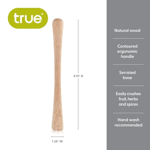 image for True Smash Wooden Muddler for Cocktails with Ergonomic Contoured Handl