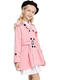 Kukume Kids Girls Outwear Jacket Hooded Lightweight Button Down Trench Coat Waterproof Active Windbr