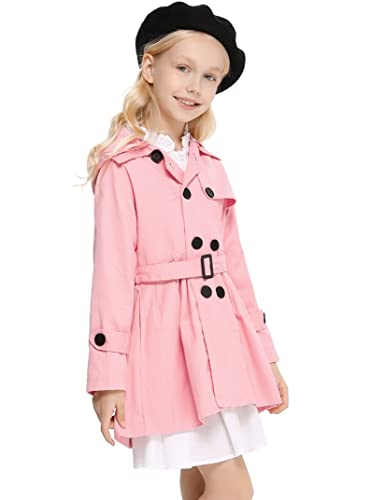Kukume Kids Girls Outwear Jacket Hooded Lightweight Button Down Trench Coat Waterproof Active Windbreaker #TOP17