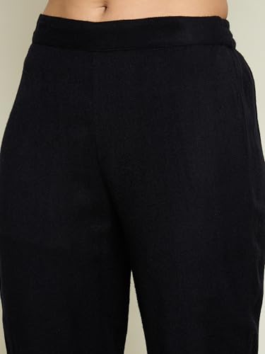Image of Women Woollen Embroidered Round Neck Short Kurta With Pencil Pants