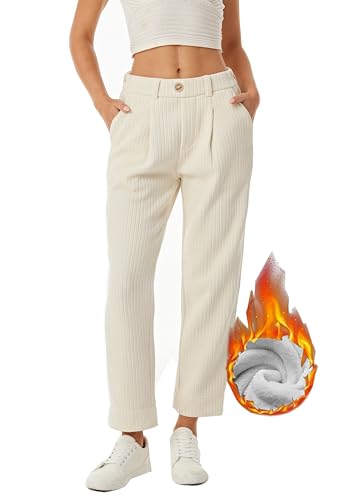 heipeiwa Women's Fleece Lined Corduroy Winter Thermal Grilfriend Boyfriend Casual Pants Warm Trouser
