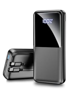 Power Bank 15000mAh mit 3 Anschlüssen & 2 integrierten Kabeln, USB C Schnellladung Powerbank Externer Akku Kompatibel mit iPhone 17 16 15 14 13 Android